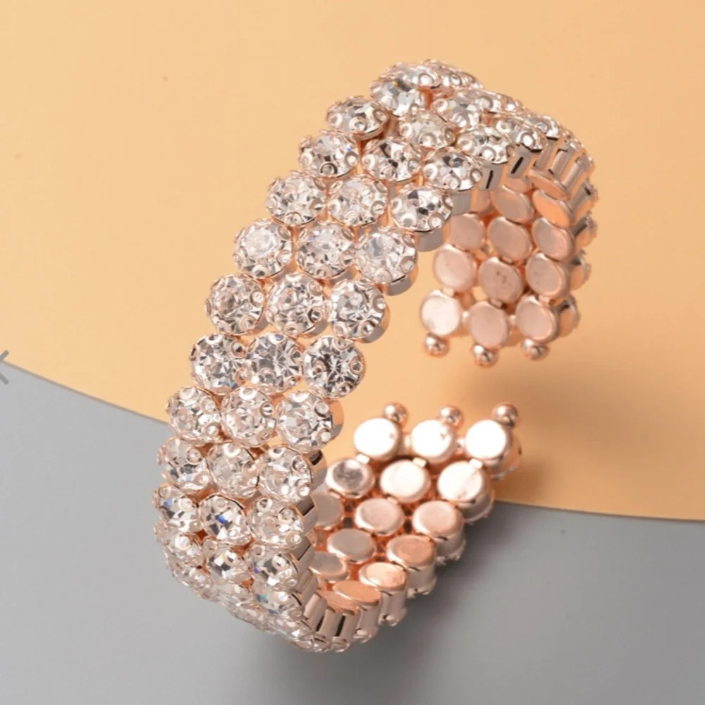 White Austrian Crystal Triple Row Cuff Bracelet